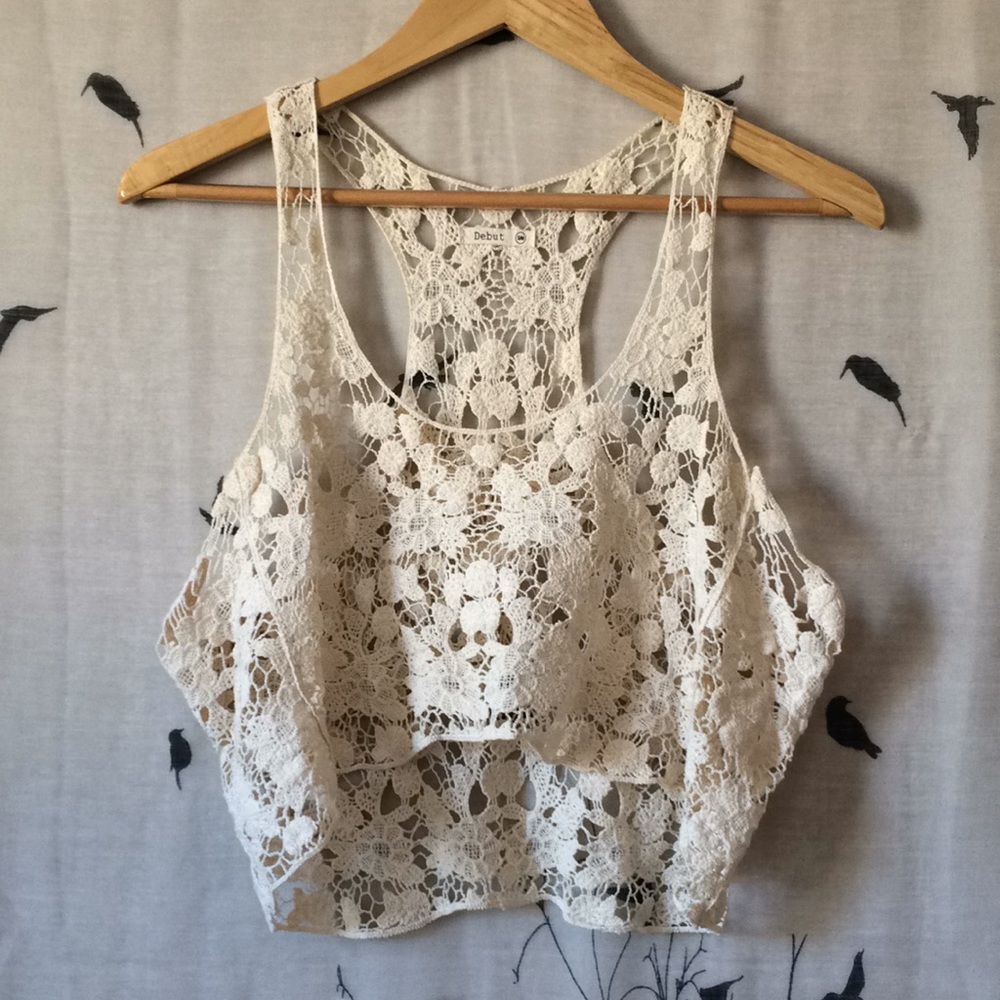 UO Ivory Lace Racerback Crop Tank